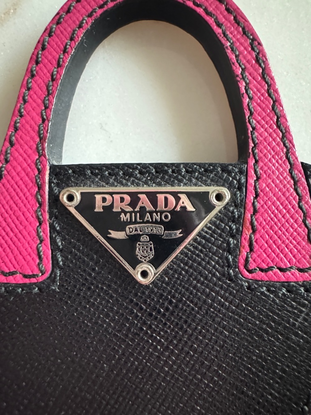 Prada Saffiano Black & Pink Mini Bag Keychain - Picture 2 of 11
